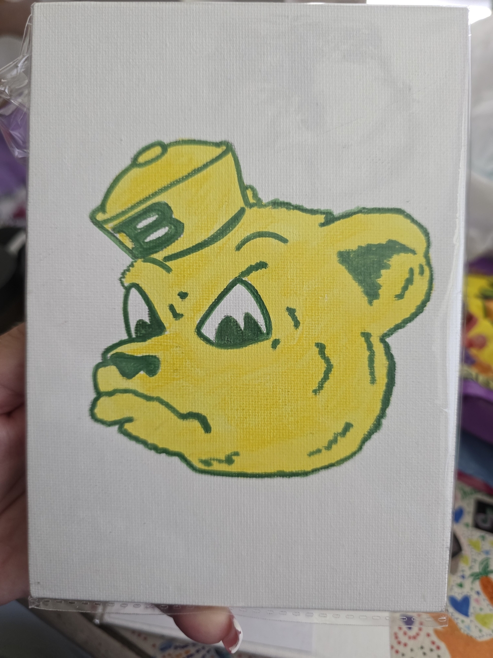 Game Day Bear! Baylor Bears. Yellow and Green Cartoon Bear Canvas Art
